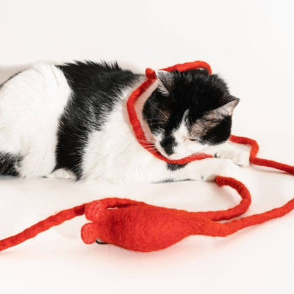 Wool Mouse Cat Toy with 6-Foot Tail (Red)