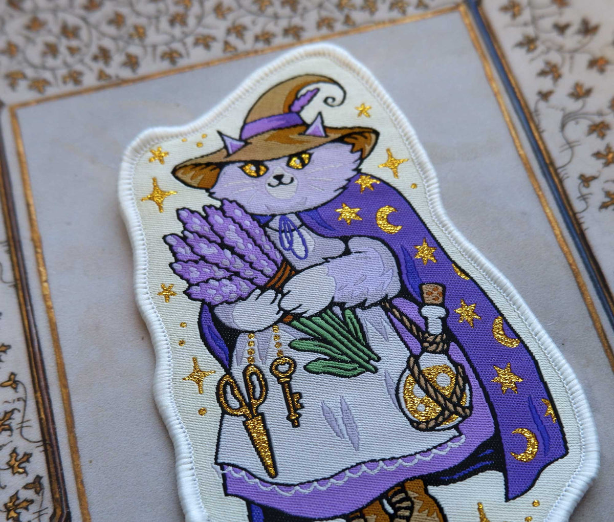 Cat Witch Woven Iron-On Patch