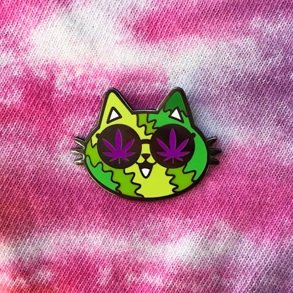 Meowy Jane Purple Hazed Green Weed Cat Enamel Pin