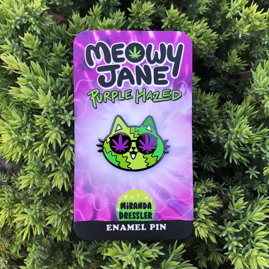 Meowy Jane Purple Hazed Green Weed Cat Enamel Pin