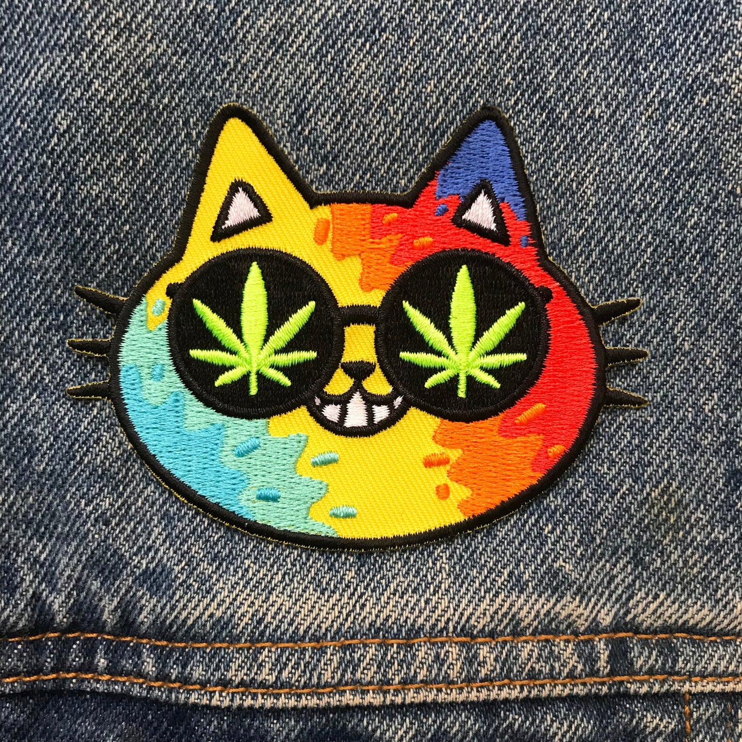 Meowy Jane Rainbow Tie Dye Weed Cat Iron On Patch