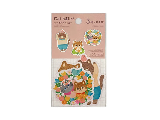 Cat Holic Mobile Sticker 3pk - Floral