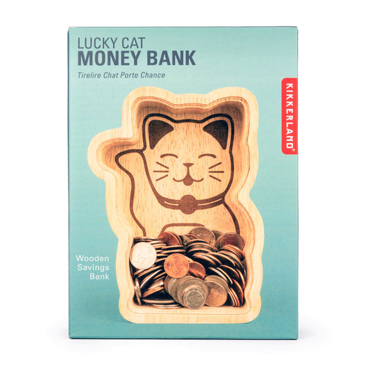 Maneki Neko Lucky Cat Wooden Money Bank