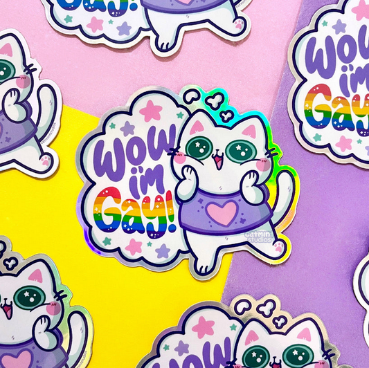 Wow I'm Gay! Cat Holographic Vinyl Sticker