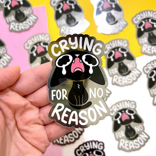 Crying for No Reason Black Cat Metallic Vinyl Sticker