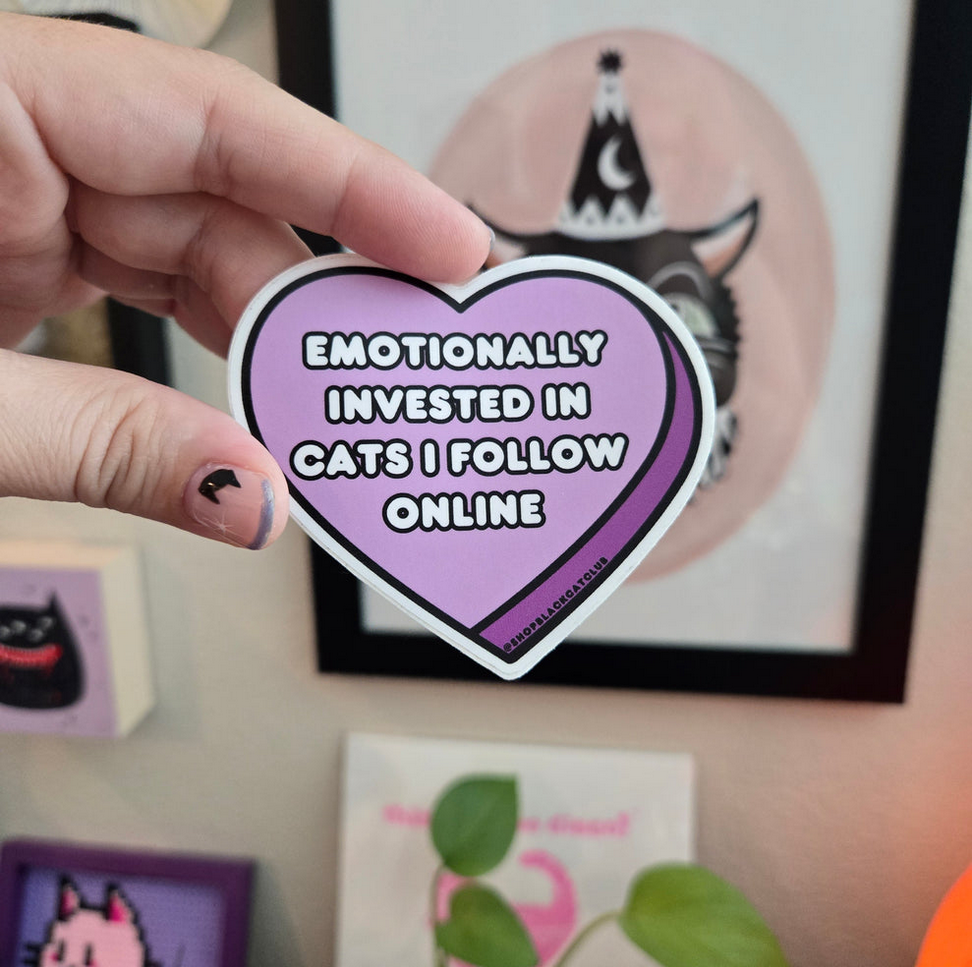 Emotionally Invested in Cats I Follow Online Purple Heart Sticker