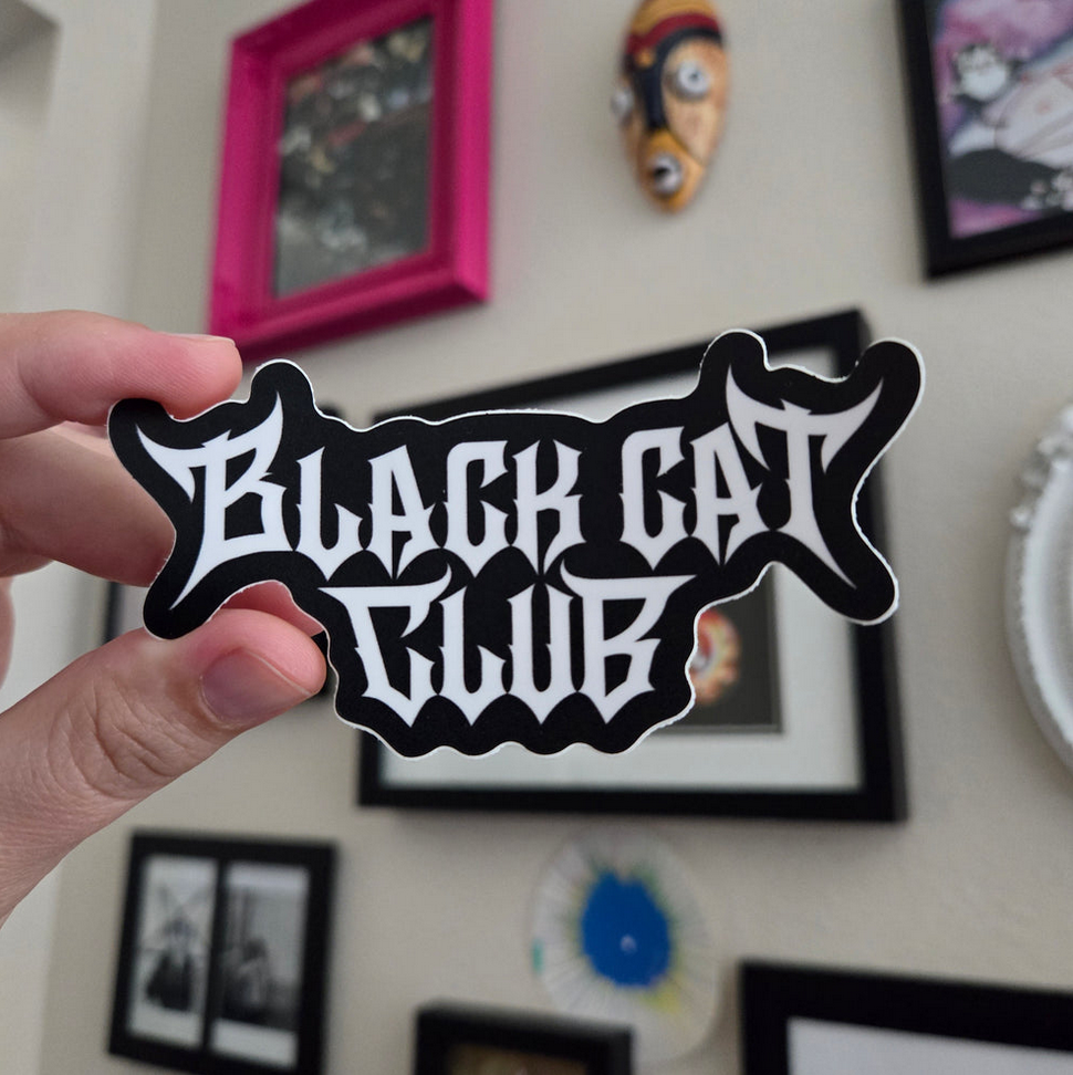 Black Cat Club Metal Text Sticker