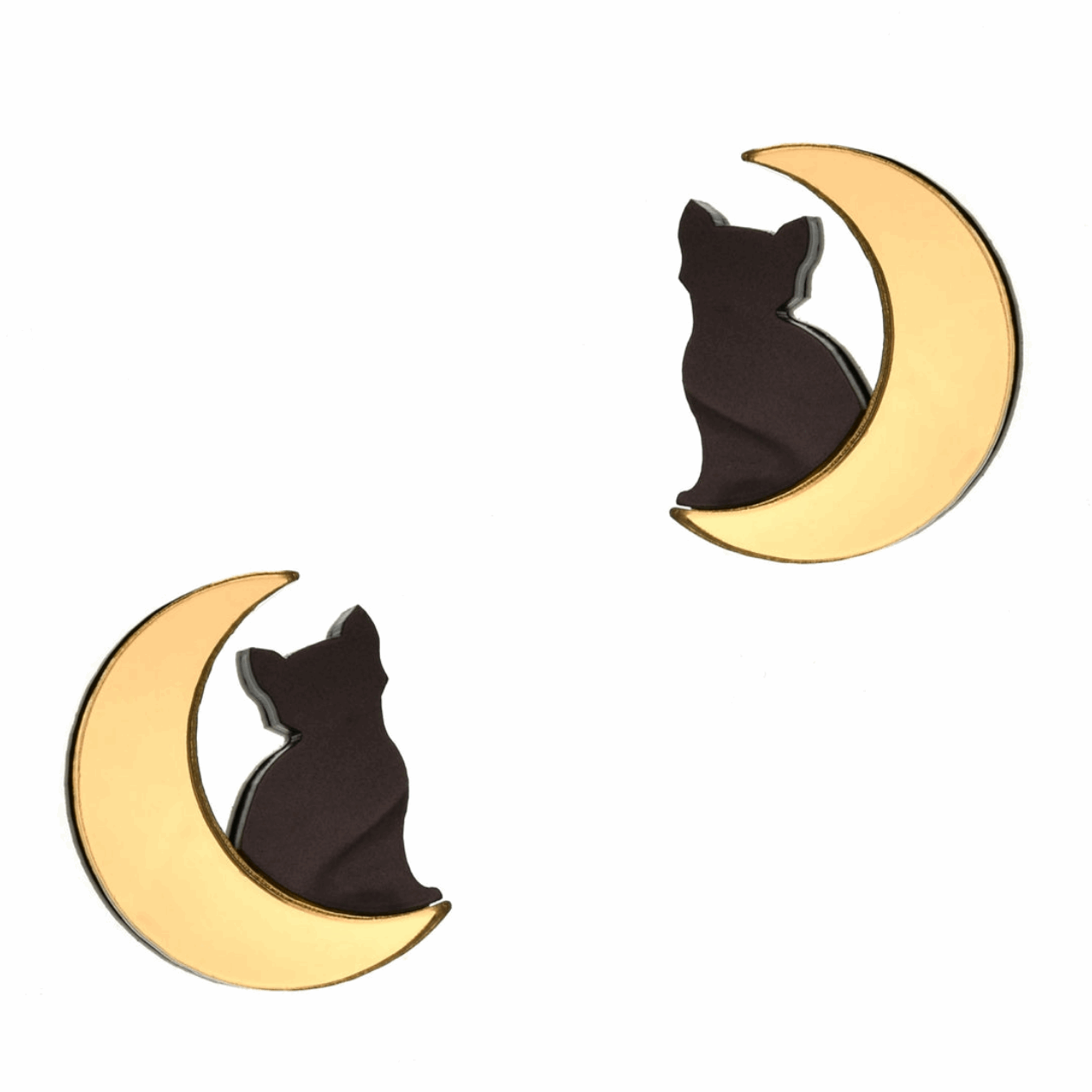 Large Cat in Moon Earrings
