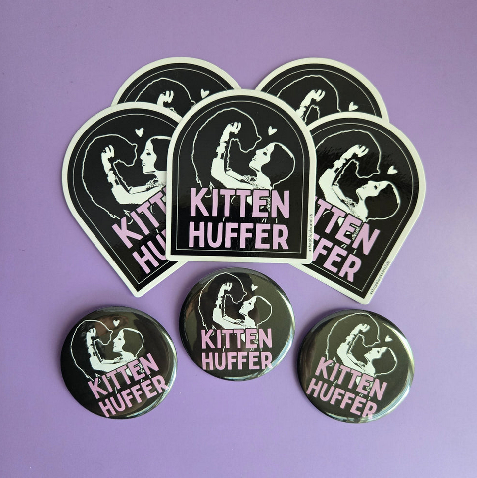 Kitten Huffer Black Cat 2.25" Pinback Button