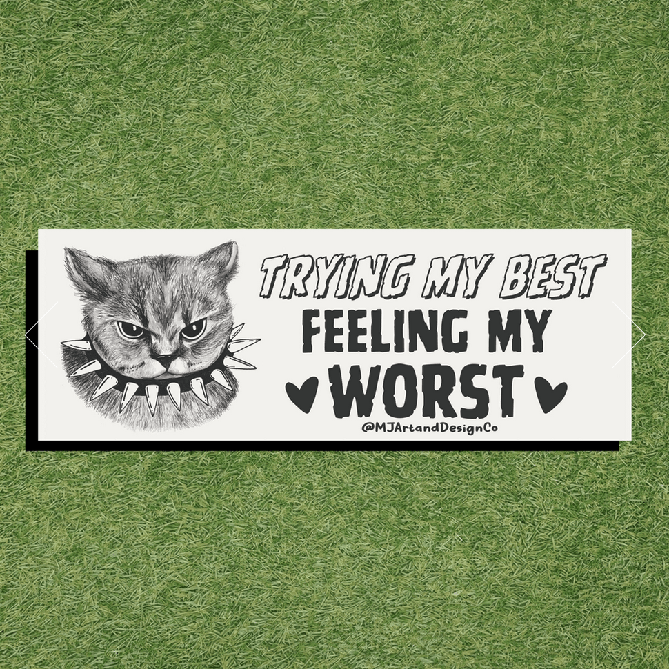 Trying My Best, Feeling My Worst Pink Emo Cat Bumper Sticker