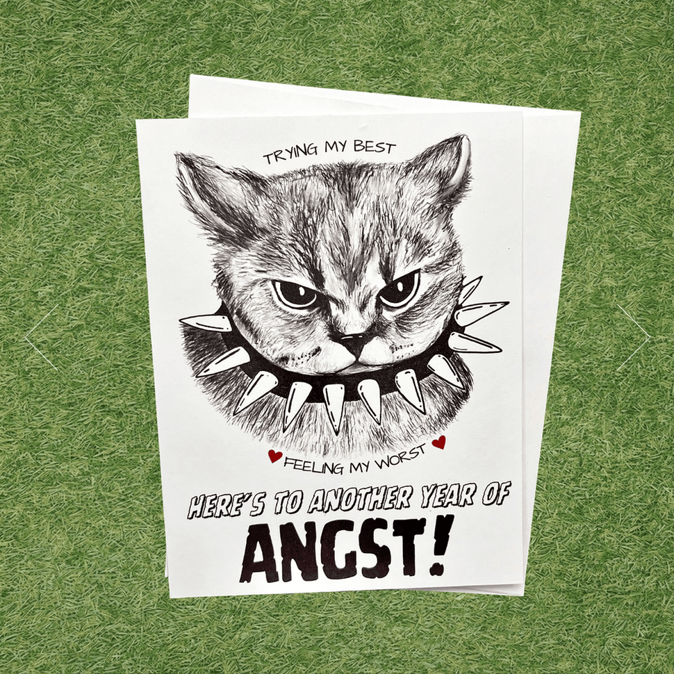 Here's to Another Year of Angst! Emo Punk Cat Birthday Card