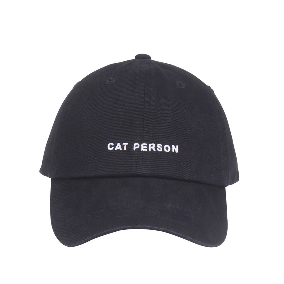 Cat Person Embroidered Baseball Cap - Black