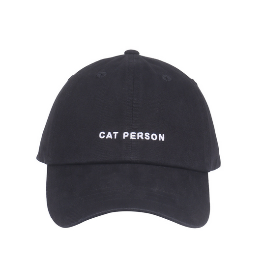 Cat Person Embroidered Baseball Cap - Black
