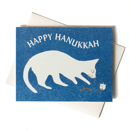 Happy Hanukkah Dreidel Cat Risograph Card