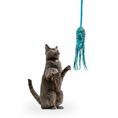 Wool Octopus Cat Toy with 4-Foot Tether (Arctic Blue)