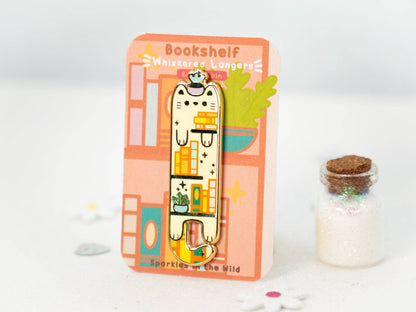 Bookshelf Enamel Long Cat Pin