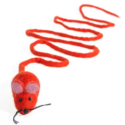 Wool Mouse Cat Toy with 6-Foot Tail (Rainbow)