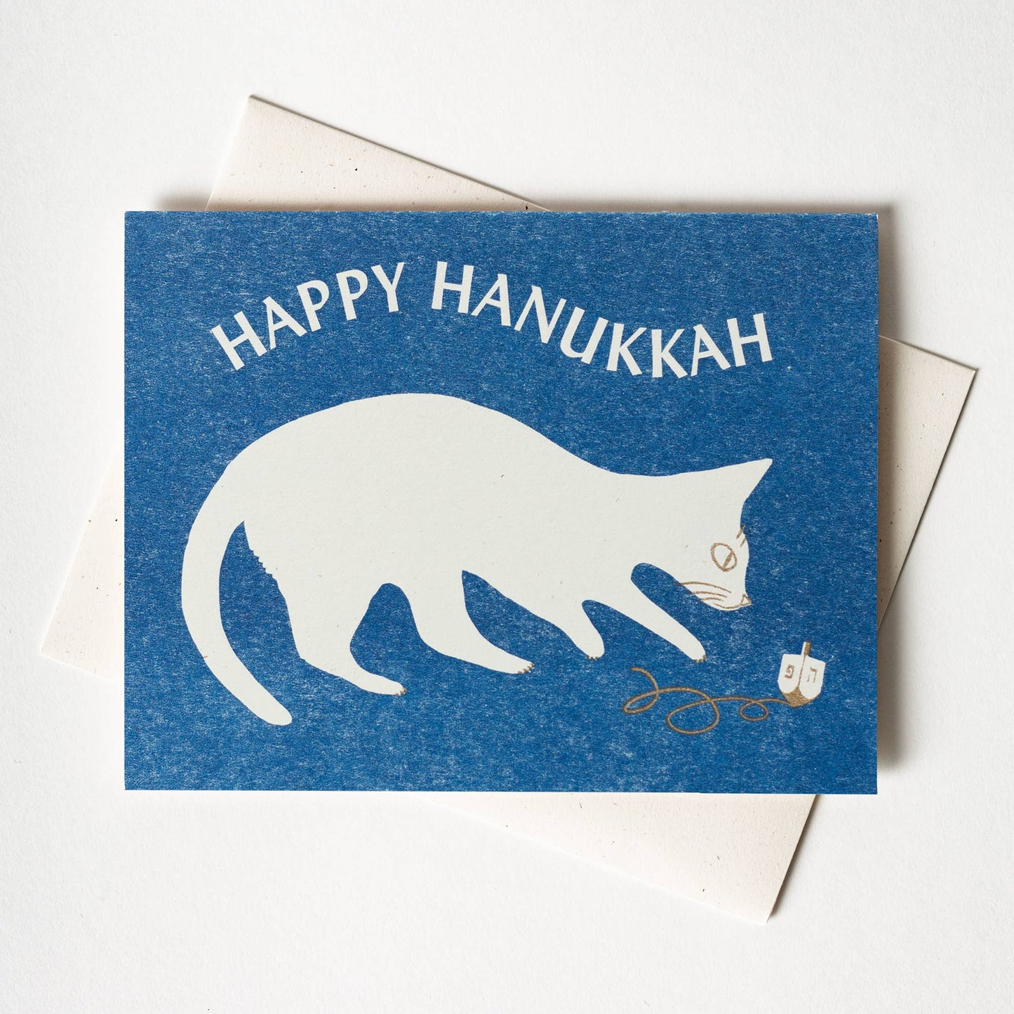 Happy Hanukkah Dreidel Cat Risograph Card