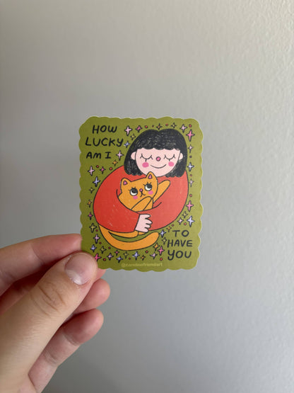 How Lucky Am I Cat Girl Sticker