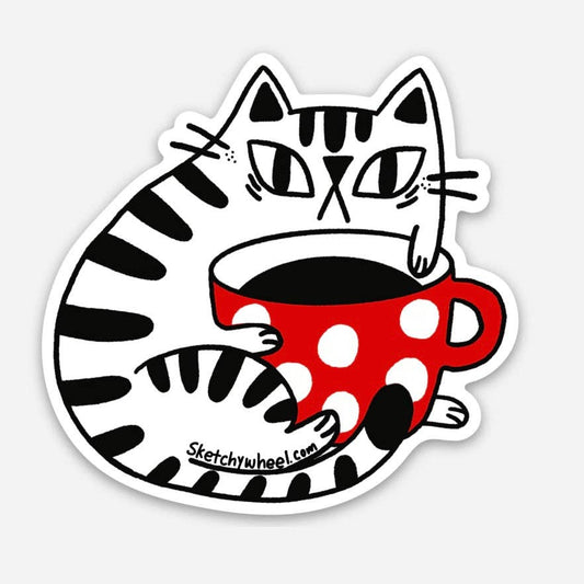 Cat Sticker - Cat Holding a Coffee Mug