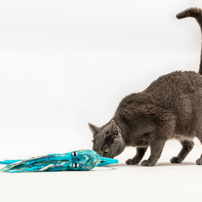 Wool Octopus Cat Toy with 4-Foot Tether (Arctic Blue)