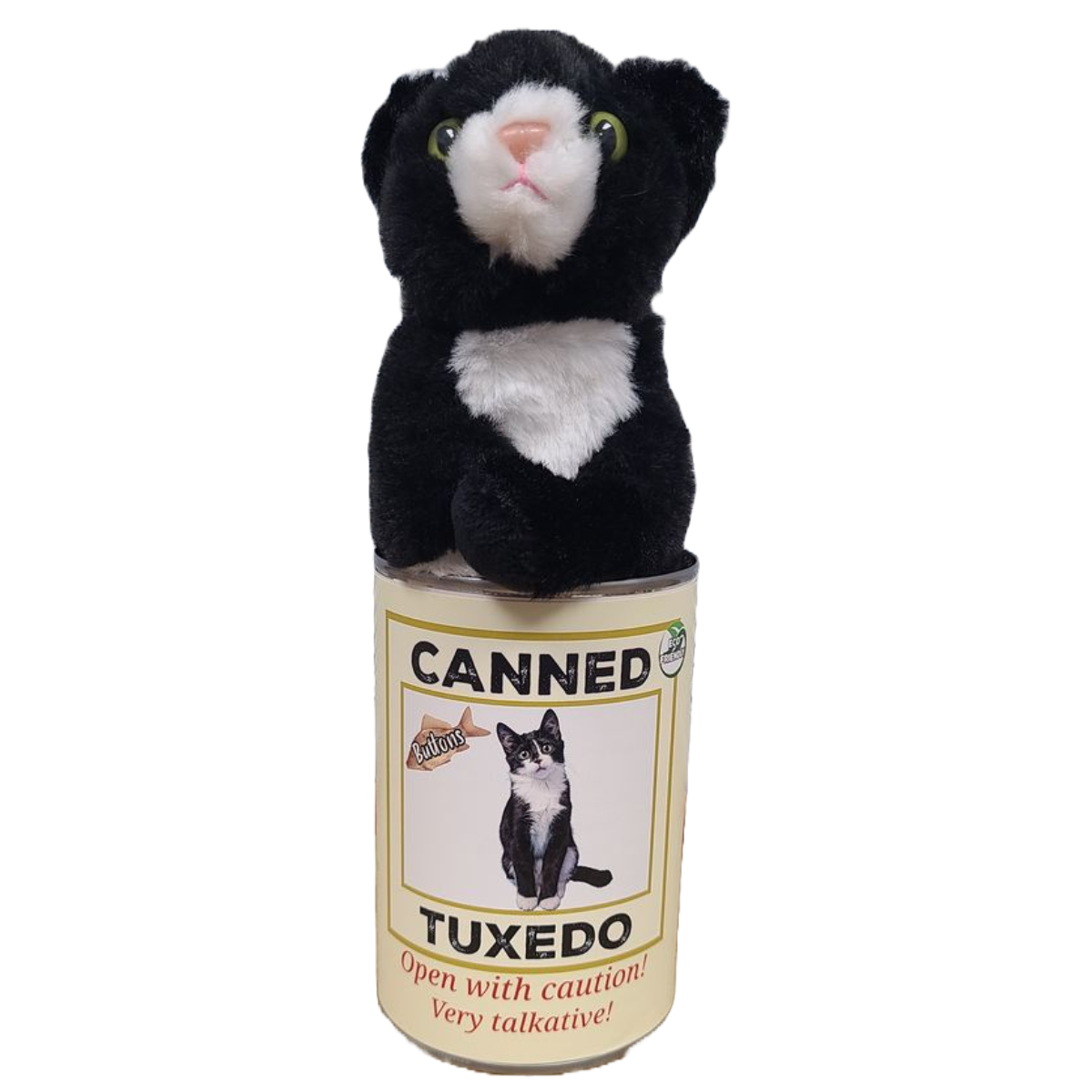 Canned Tuxedo Cat Stuffed Animal Plush