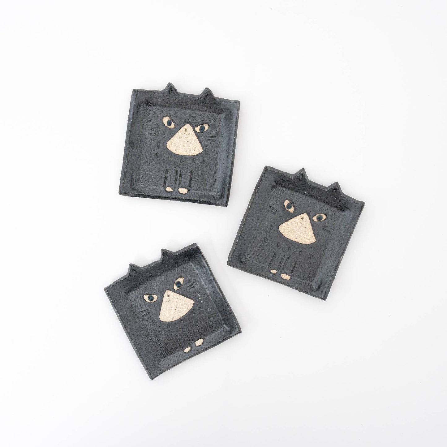 Square Cat Trinket Tray Plate - Tuxedo