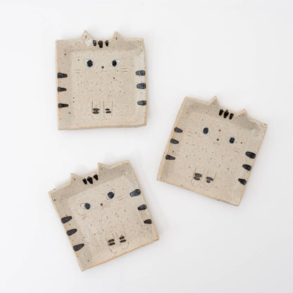Square Cat Trinket Tray Plate - Beige Tabby
