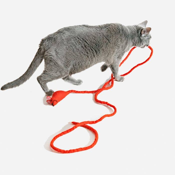 Wool Mouse Cat Toy with 6-Foot Tail (Red)