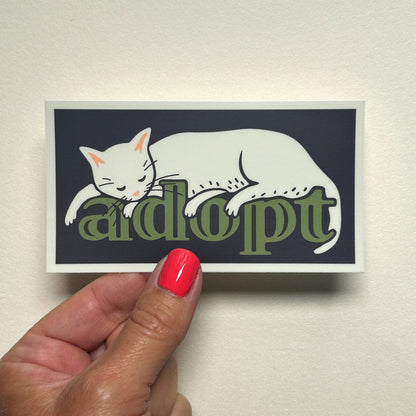Adopt White Cat Small Vinyl Bumper Sticker