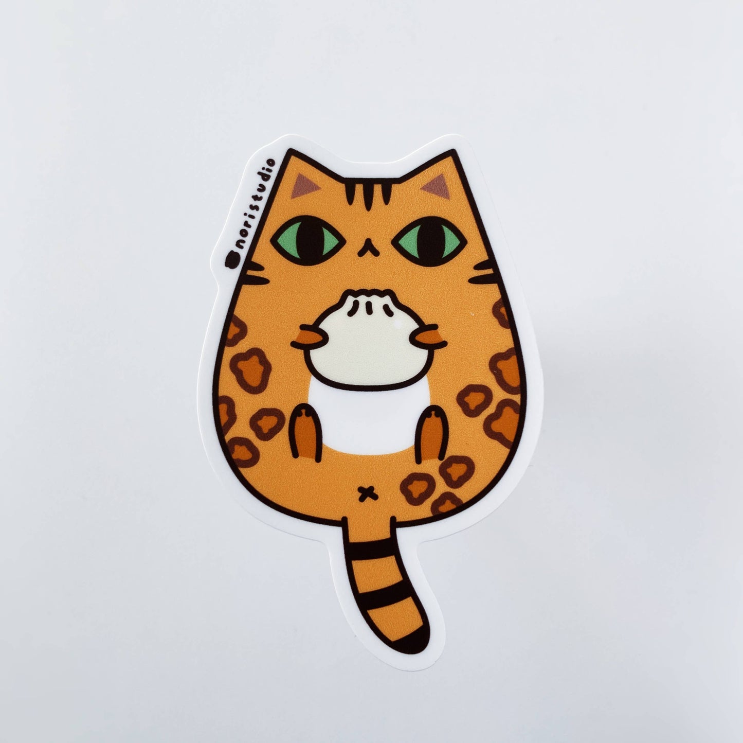 Brown Bengal Cat with Chinese Steamed Bun Vinyl Sticker
