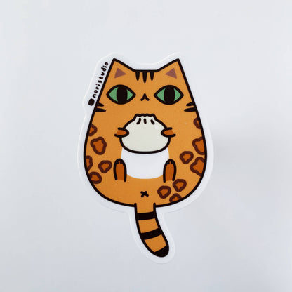 Brown Bengal Cat with Chinese Steamed Bun Vinyl Sticker