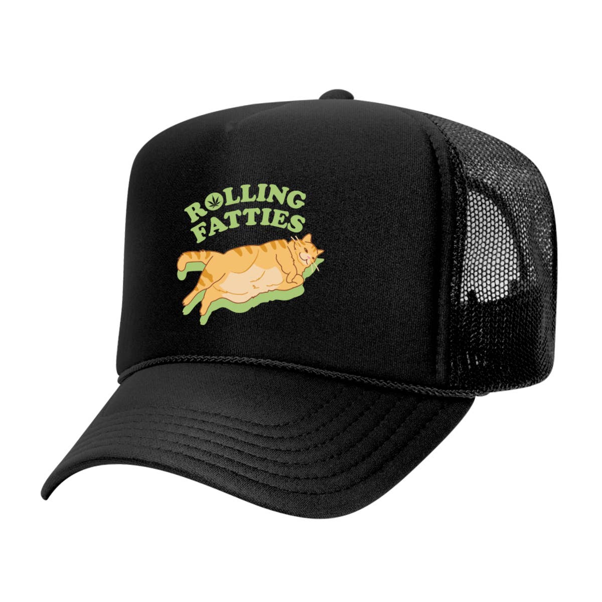 Rolling Fatties Fat Orange Cat Black Mesh Trucker Hat
