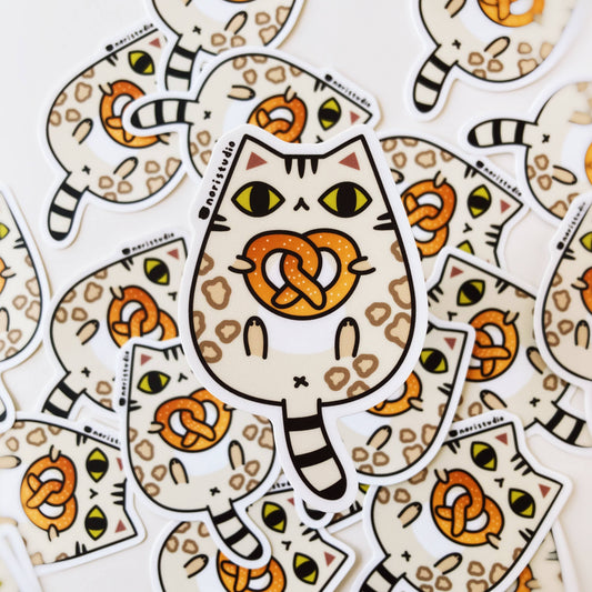 Snow Mink Bengal Cat with Pretzel Vinyl Sticker