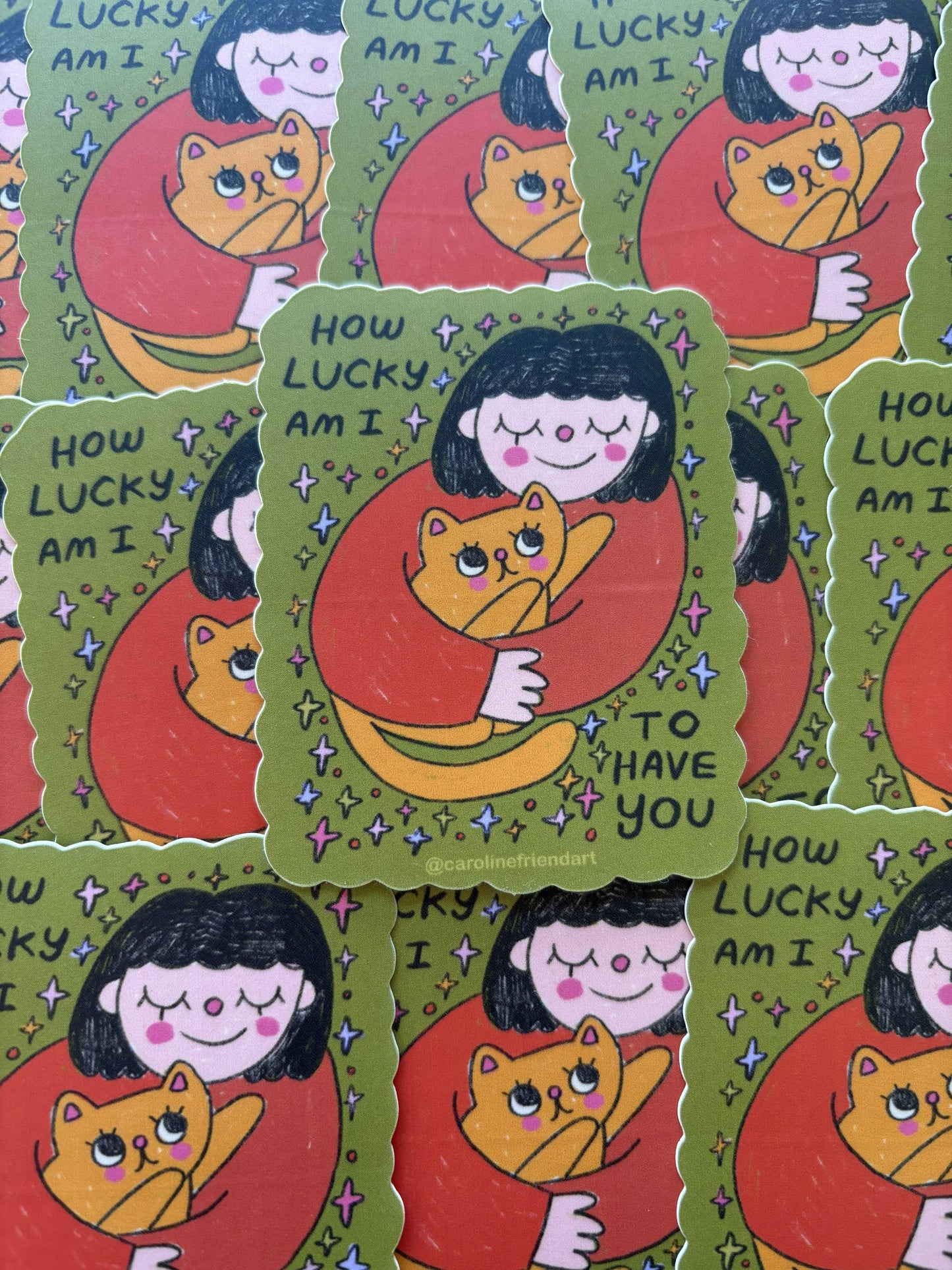 How Lucky Am I Cat Girl Sticker