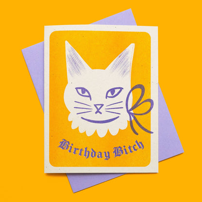 Birthday Bitch Cat Risograph Birthday Card