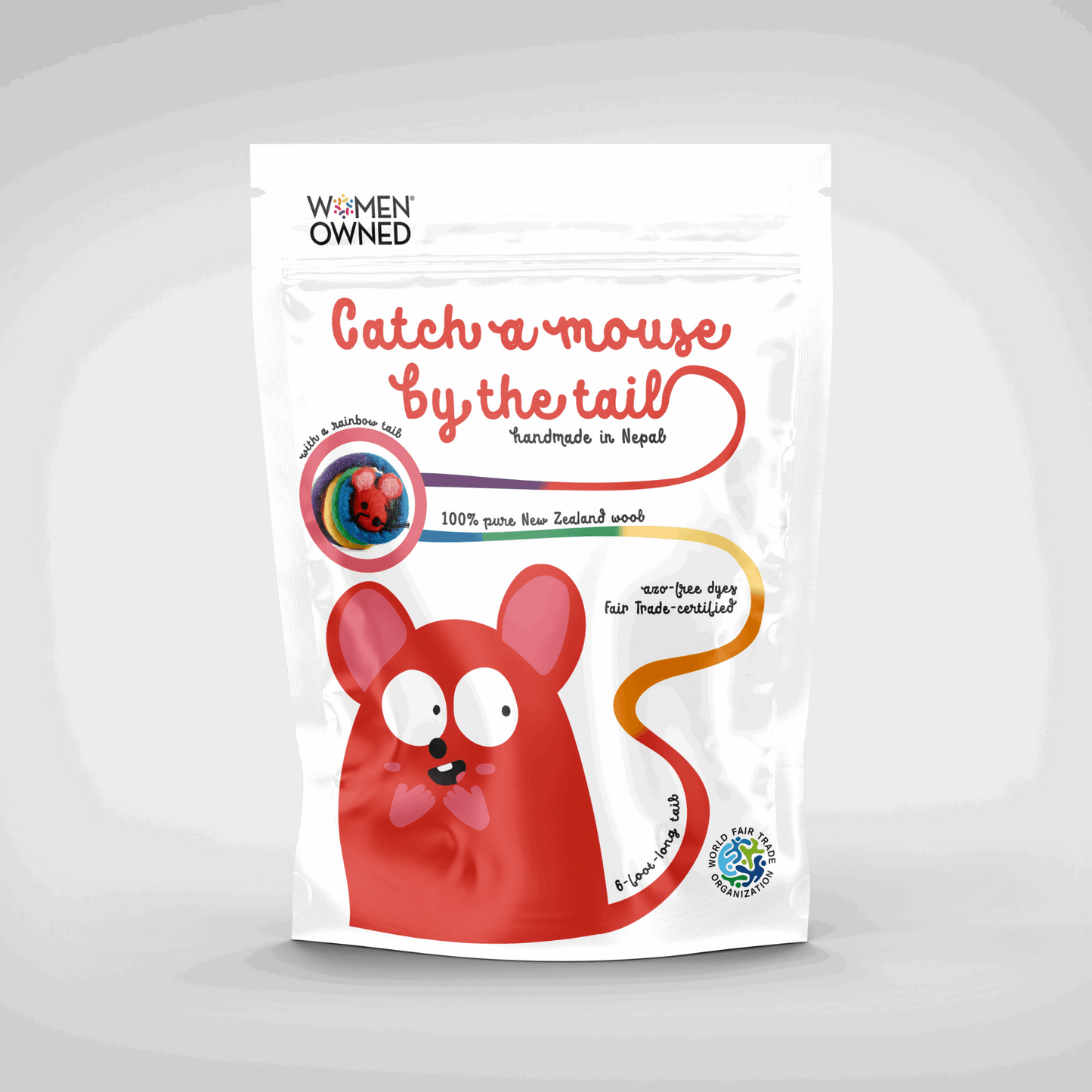 Wool Mouse Cat Toy with 6-Foot Tail (Red)