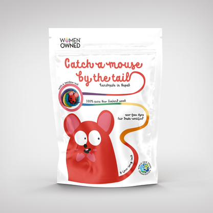 Wool Mouse Cat Toy with 6-Foot Tail (Rainbow)