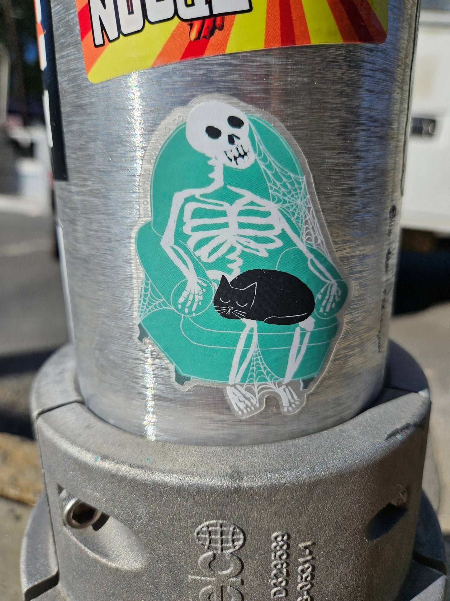 Skeleton with Cat on Lap Clear Sticker