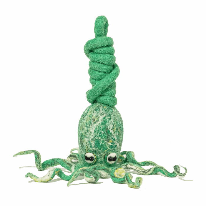 Wool Octopus Cat Toy with 4-Foot Tether (Sea Kelp Green)