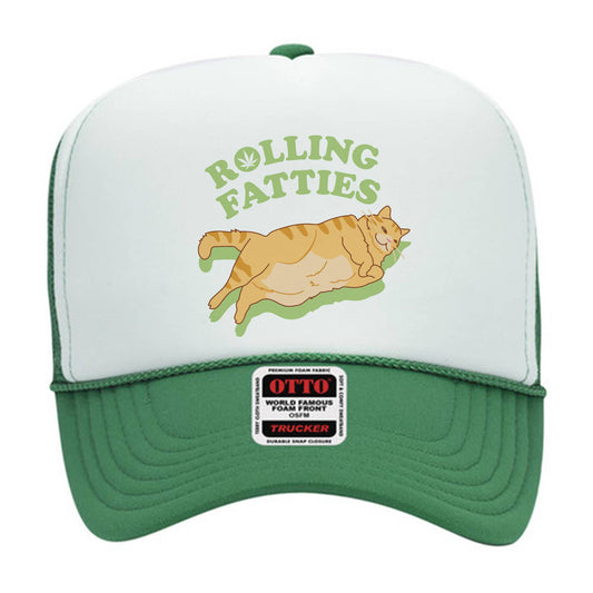 Rolling Fatties Fat Orange Cat Green & White Mesh Trucker Hat