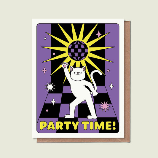 Party Time Disco Cat Greeting Card