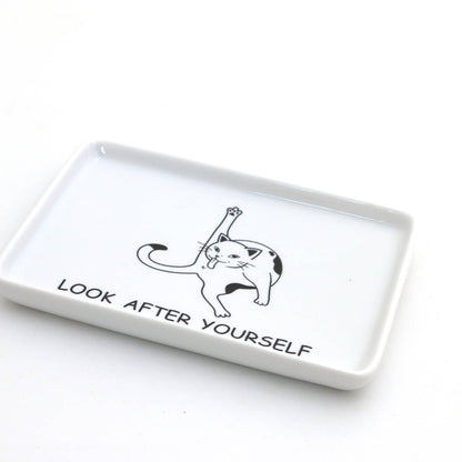 Look after Yourself Cat Licking Itself Trinket Tray