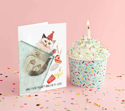 Another Year? Knock It Off! Cat Birthday Card