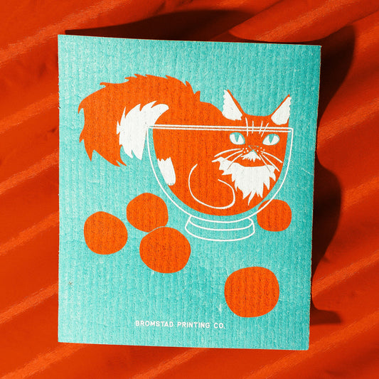 Orange Cat in Bowl Swedish Dishcloth