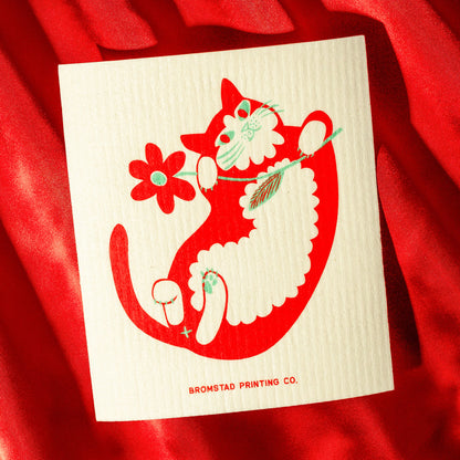 Flower Cat Swedish Dishcloth