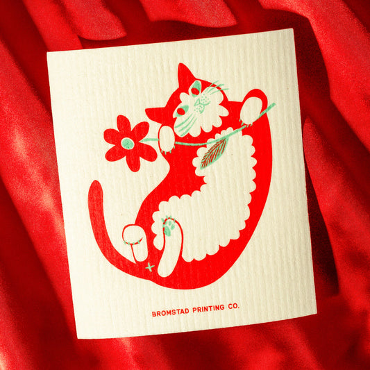Flower Cat Swedish Dishcloth