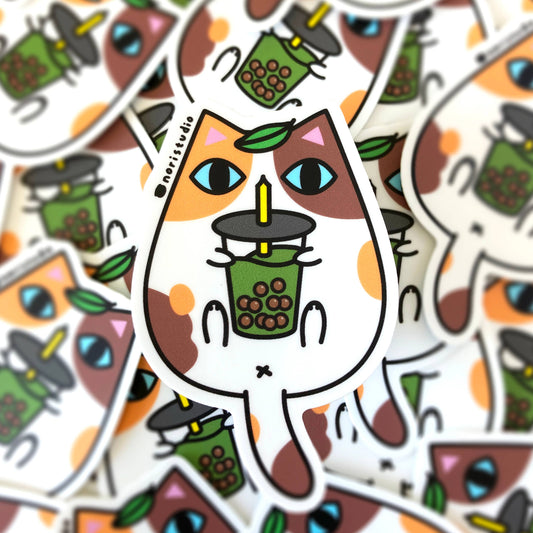Calico Cat and Bubble Tea Vinyl Sticker