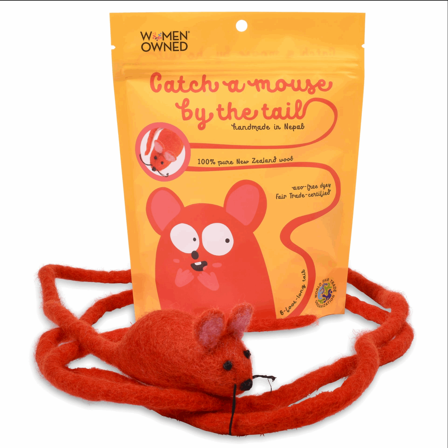 Wool Mouse Cat Toy with 6-Foot Tail (Rainbow)