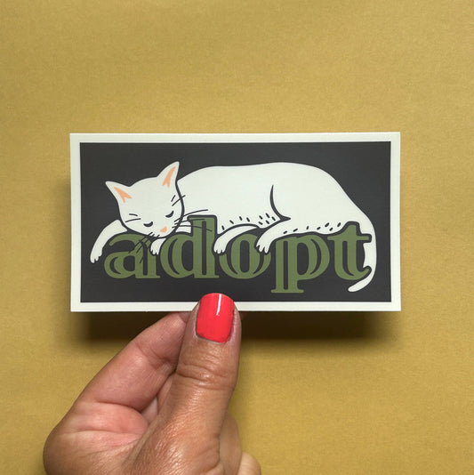 Adopt White Cat Small Vinyl Bumper Sticker